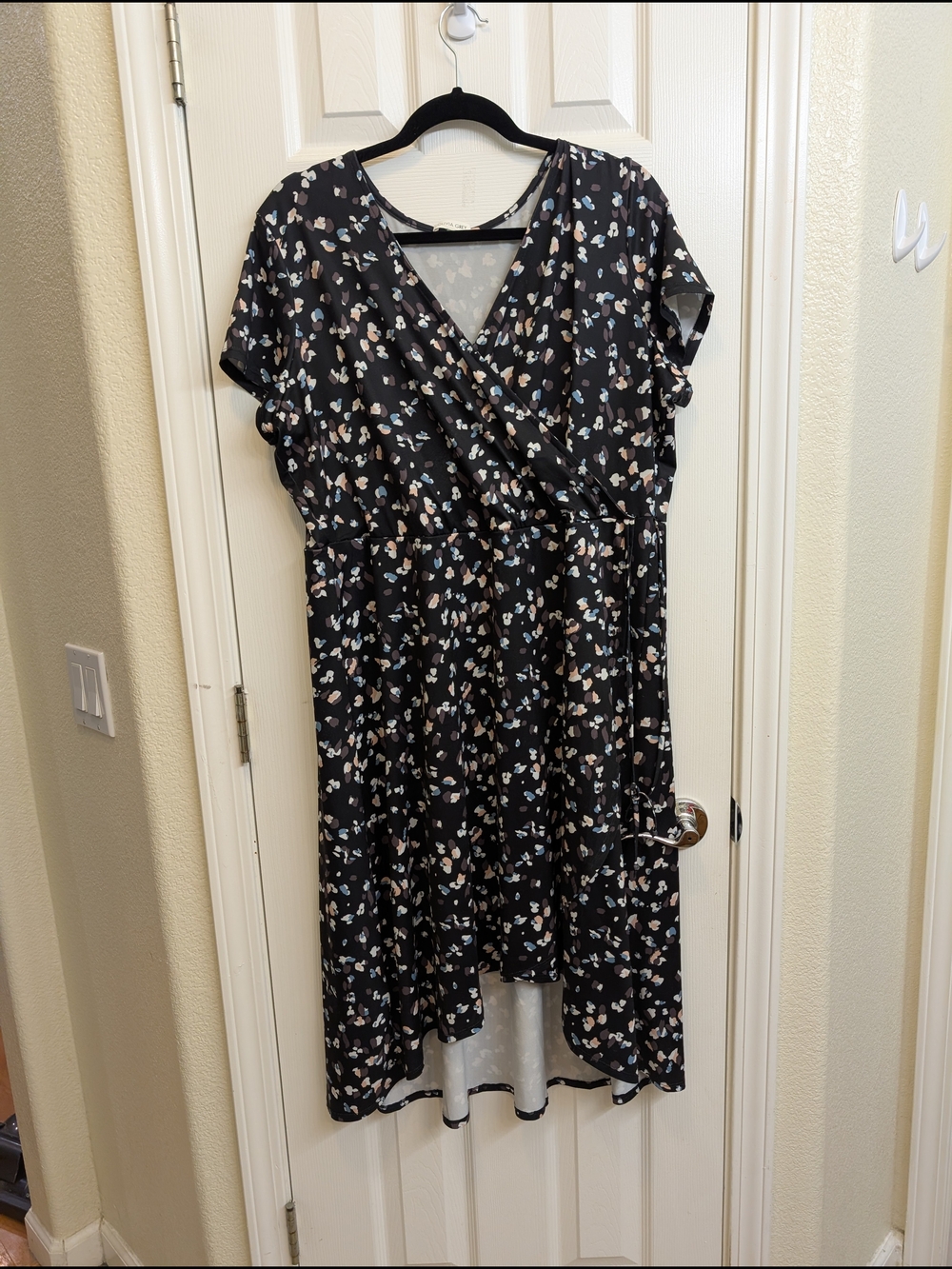 High-Low Black Floral Wrap Dress